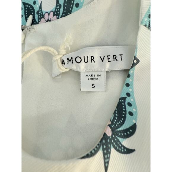 Amour Vert Box Silk Twill Tiered Geo Seafoam Puff Sleeve Sm NWT - Picture 6 of 9